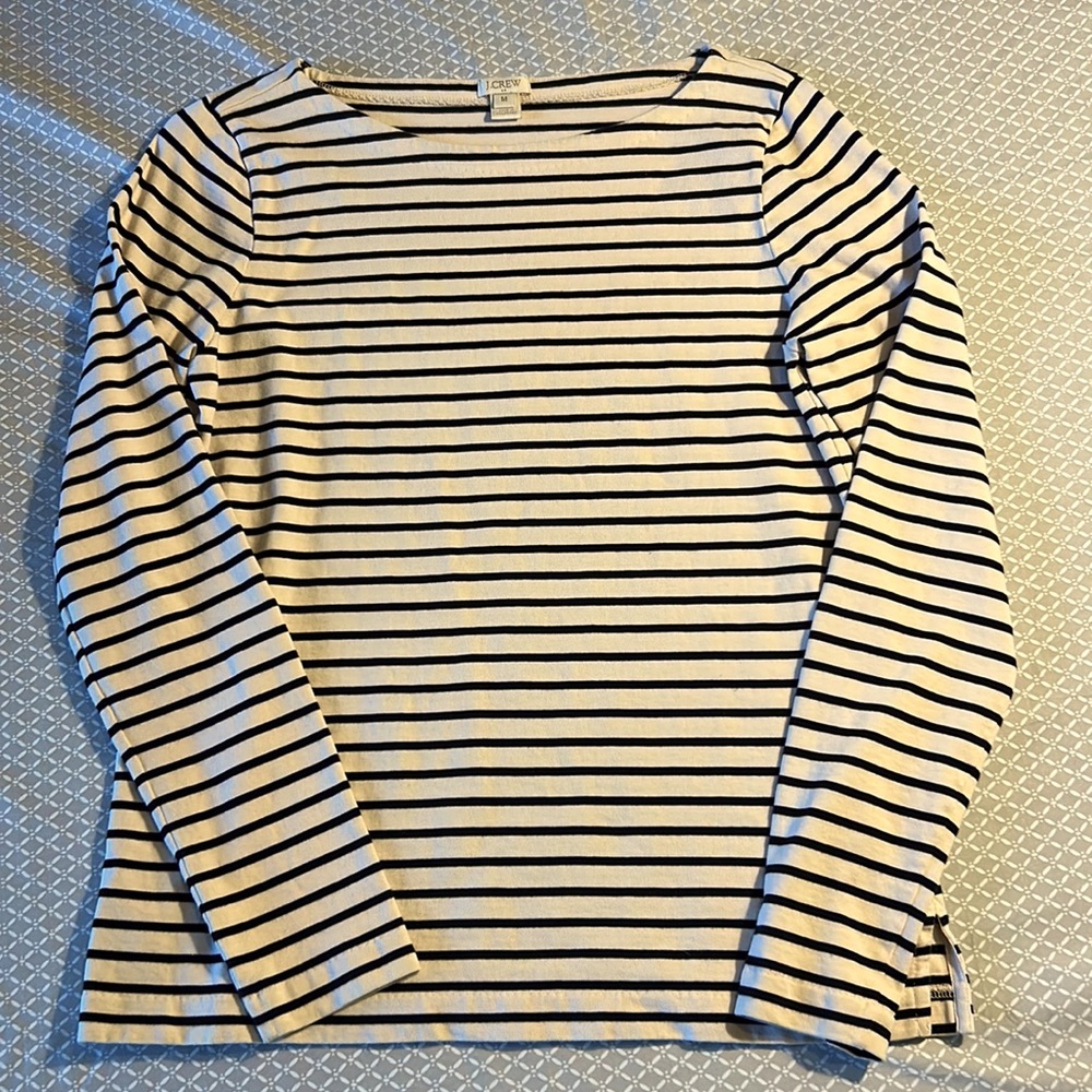 J. Crew black and cream stripe long sleeve top
